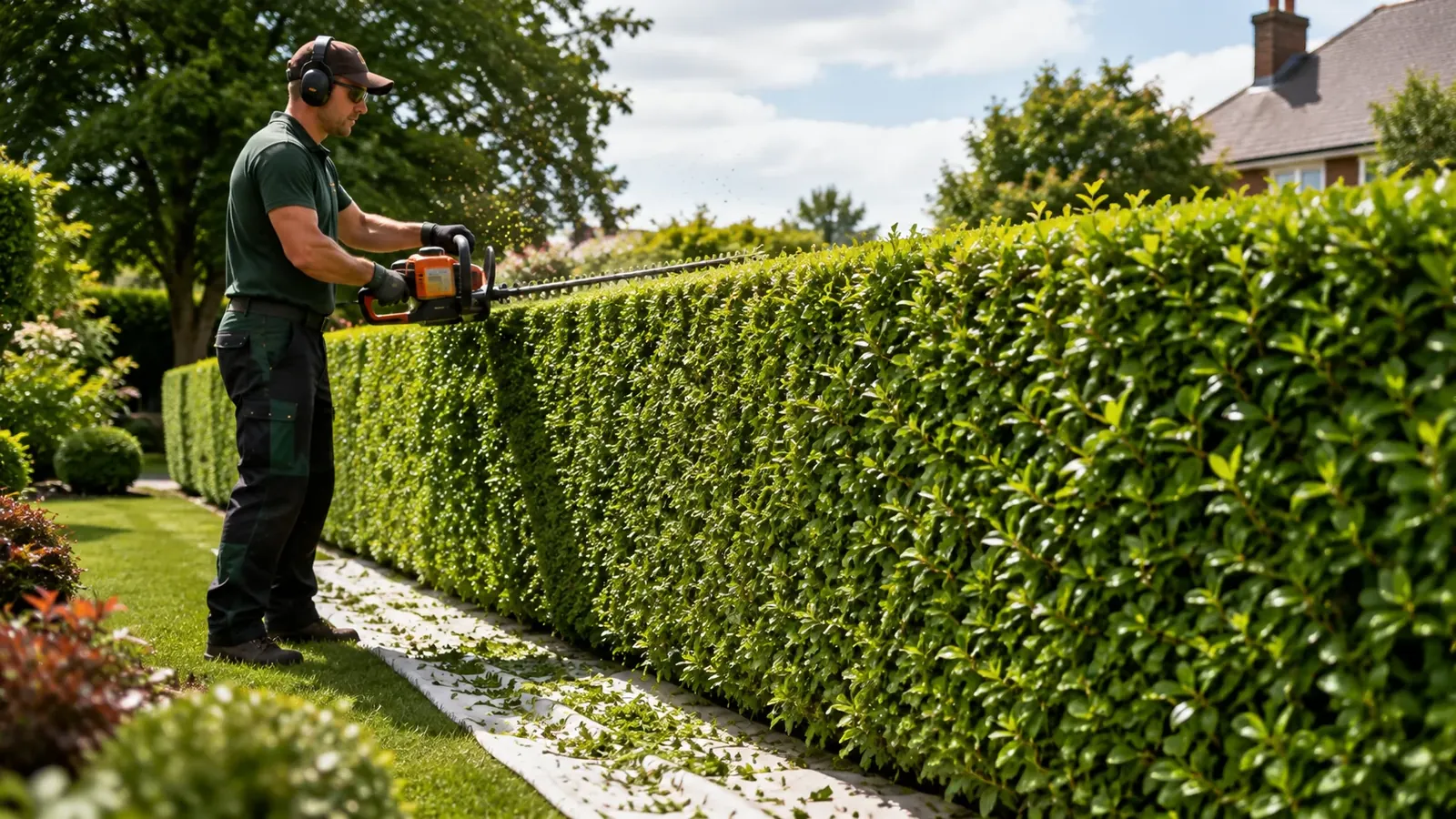 Hedge trimming at a residential garden