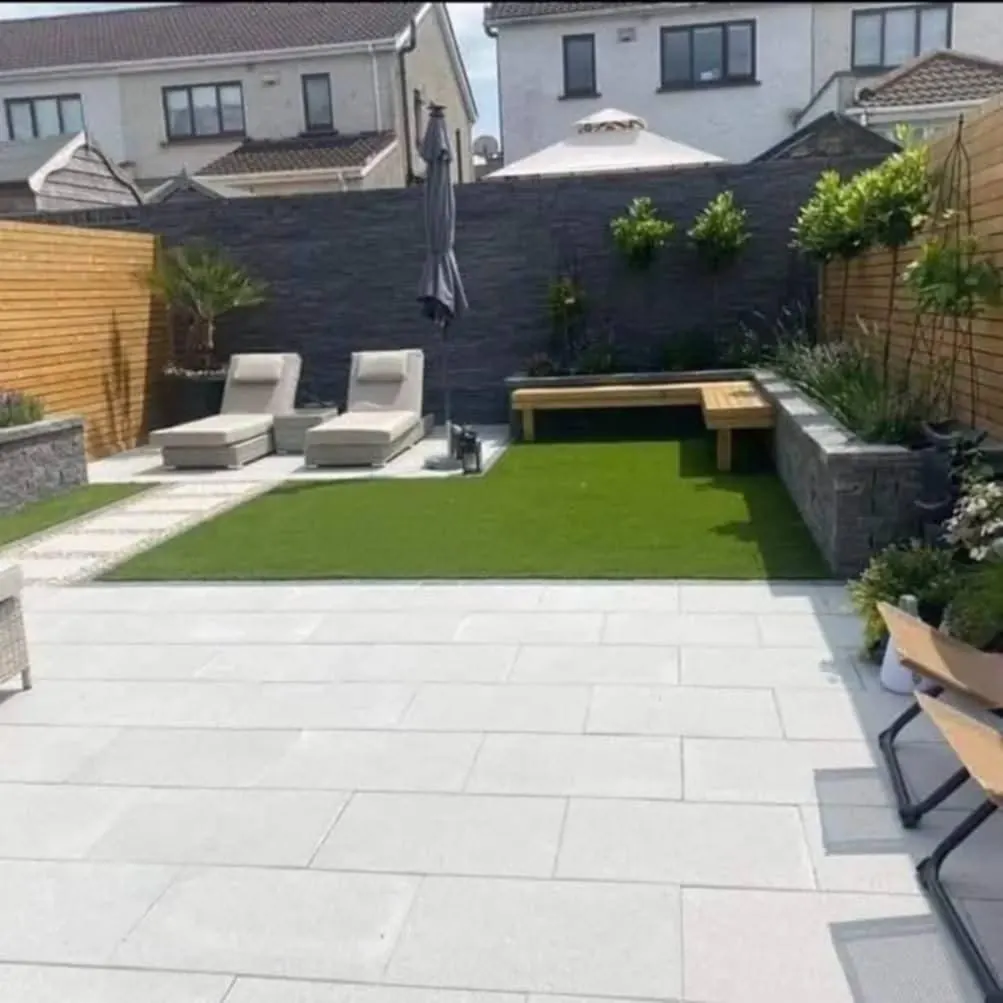 Large light paved garden patio