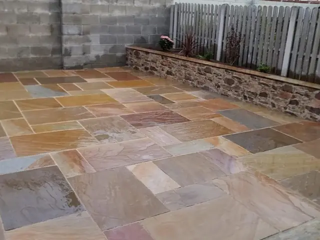 Sandstone Patio Installation project by Blackthorne